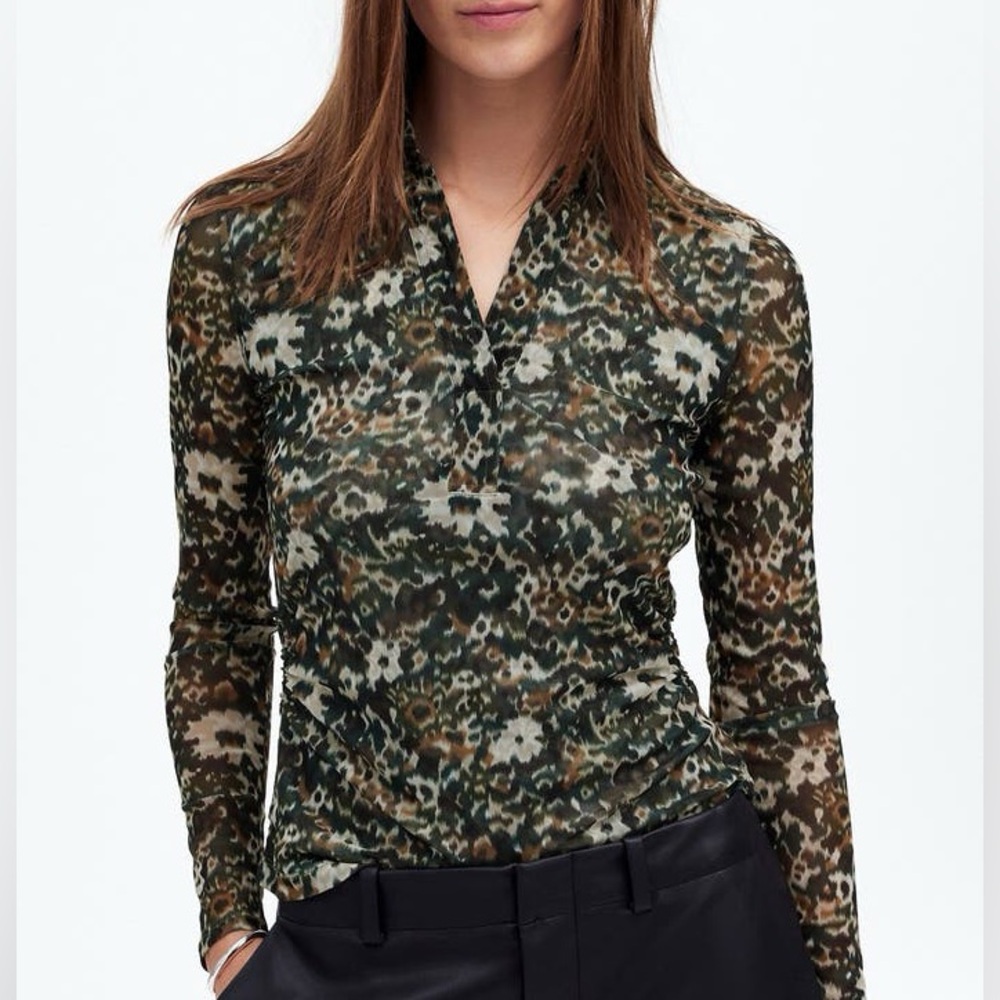 Madewell Green Print Long Sleeve Top
